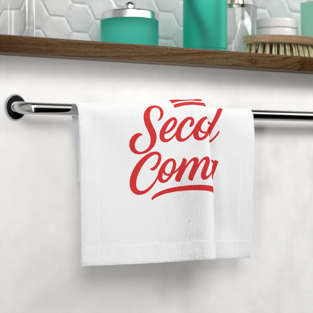 Second Coming Face Towel — Red Crown Script Design