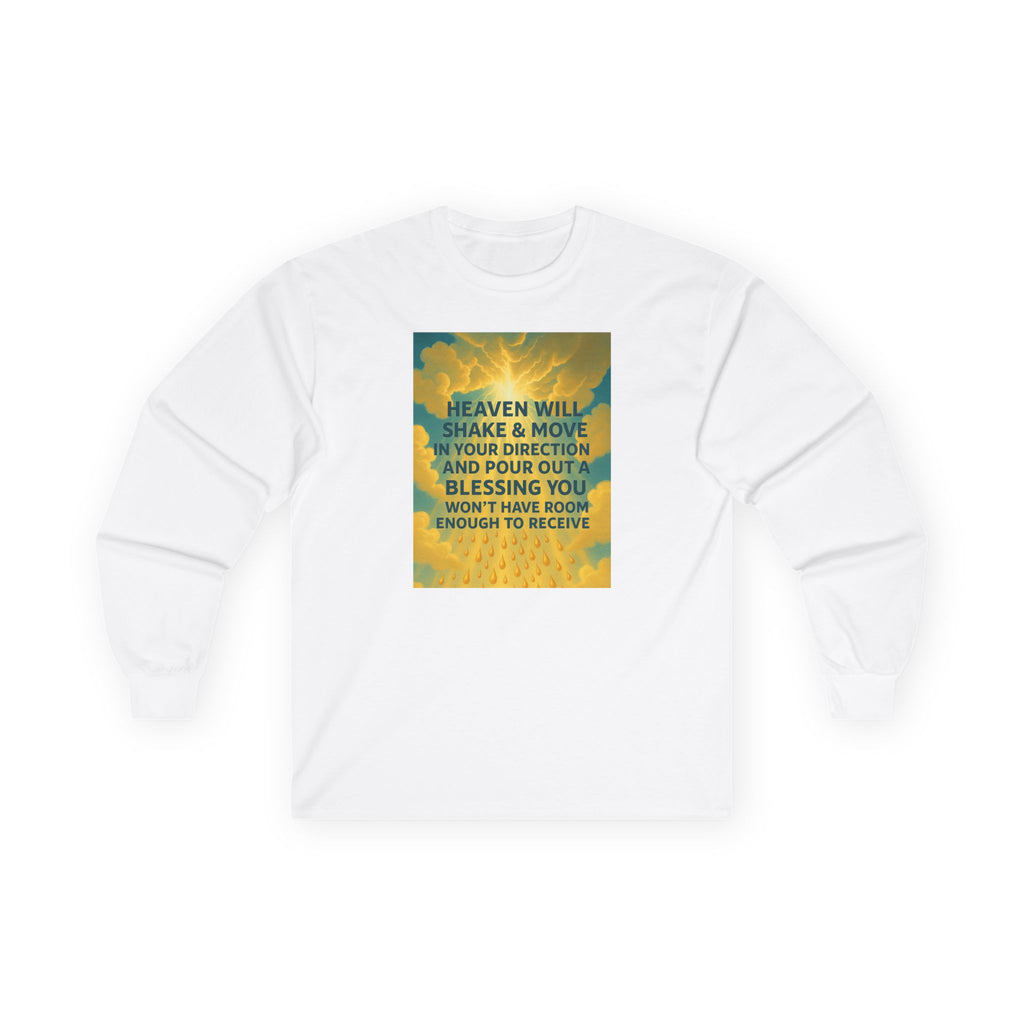 Long Sleeve Tee — "Heaven Will Share & Move" Inspirational Floral Graphic