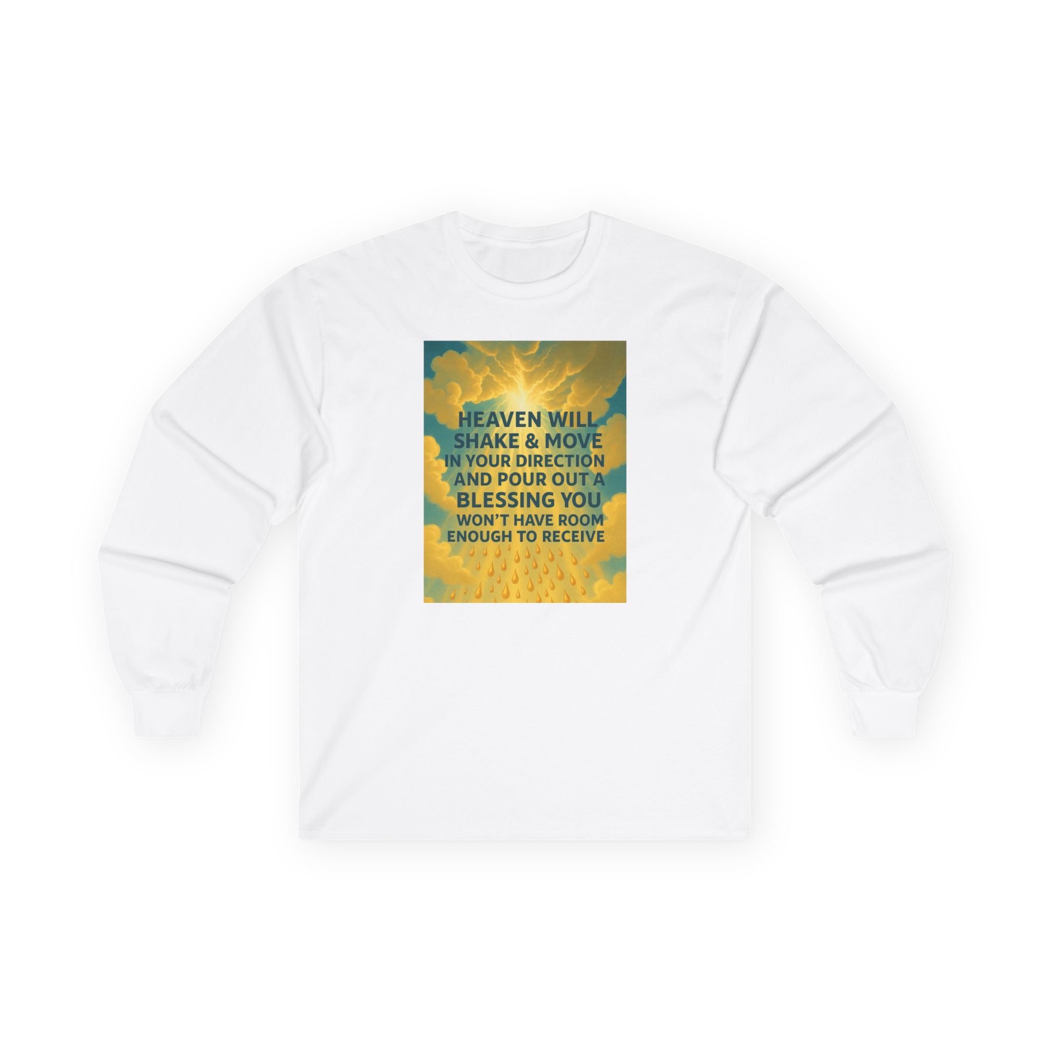Long Sleeve Tee — "Heaven Will Share & Move" Inspirational Floral Graphic