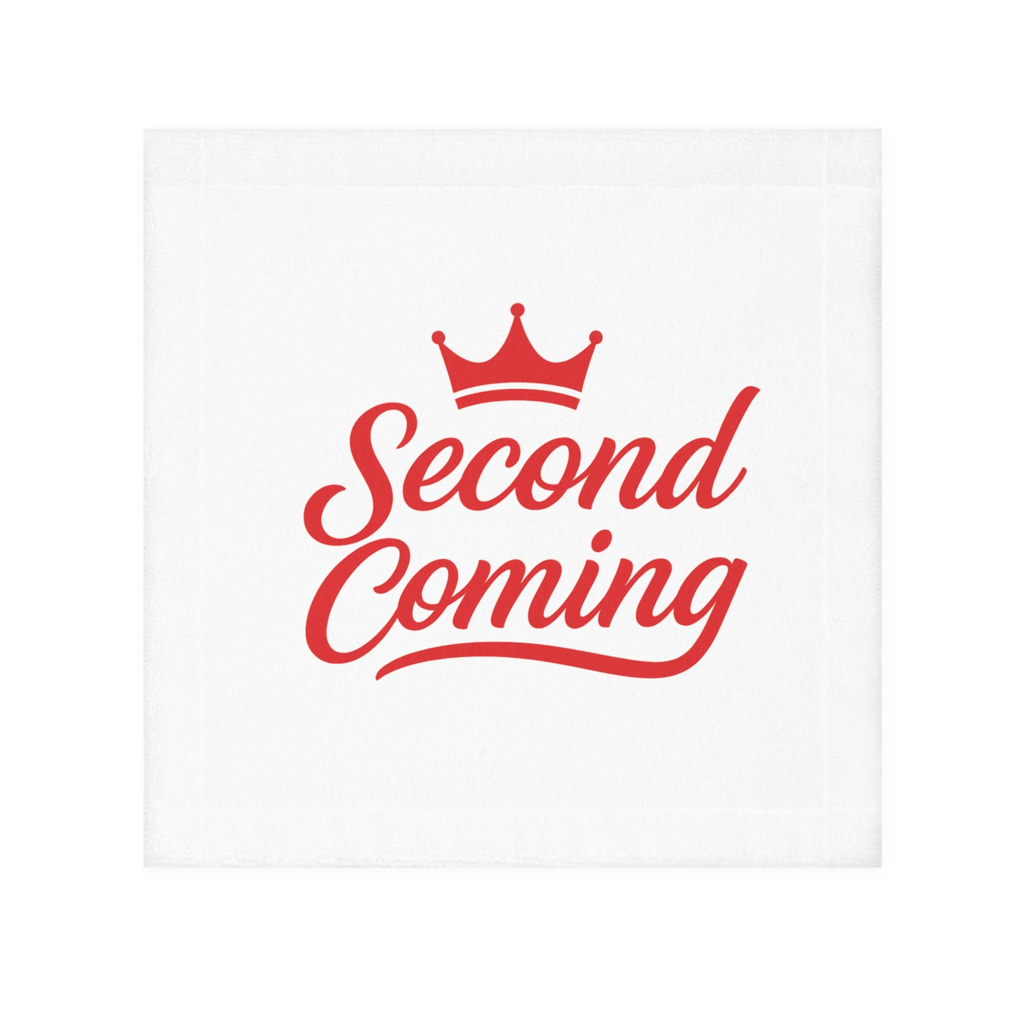 Second Coming Face Towel — Red Crown Script Design