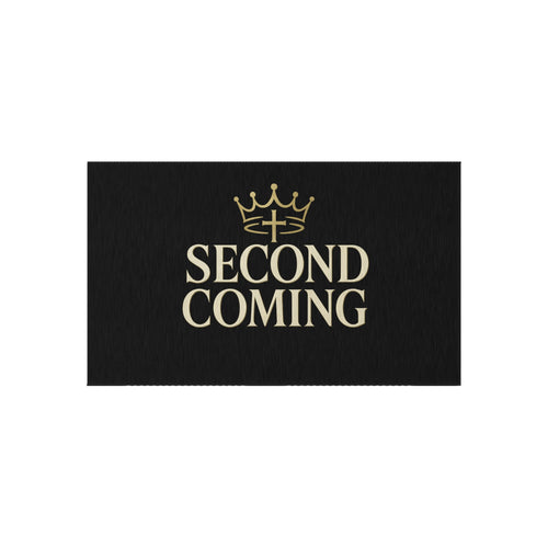 2nd Coming Outdoor Rug — 'Second Coming' Black Doormat with Gold Crown Design