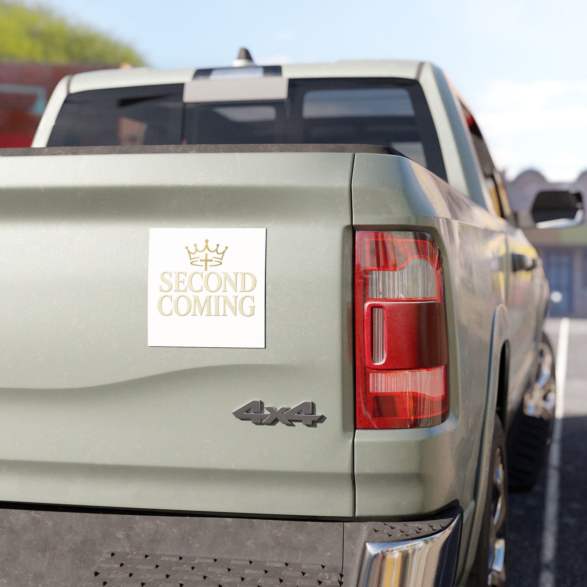 Second Coming Religious Car Magnet — Gold Crown & Cross Faith Decal