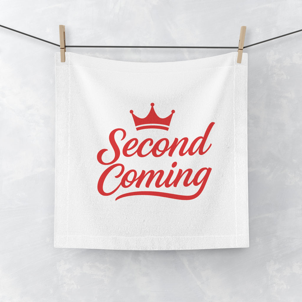 Second Coming Face Towel — Red Crown Script Design