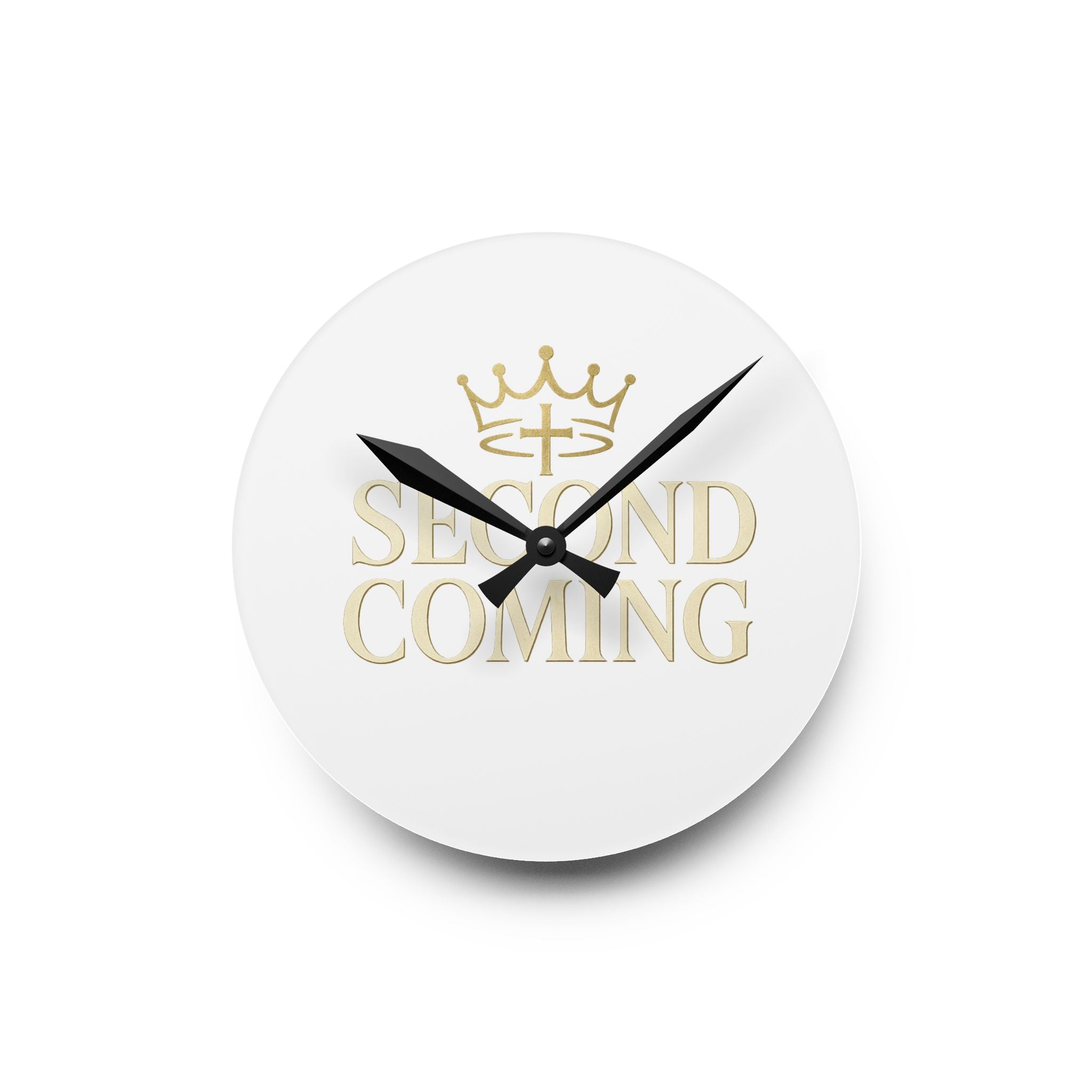 2nd Coming Acrylic Wall Clock — "Second Coming" Gold Crown Christian Wall Clock